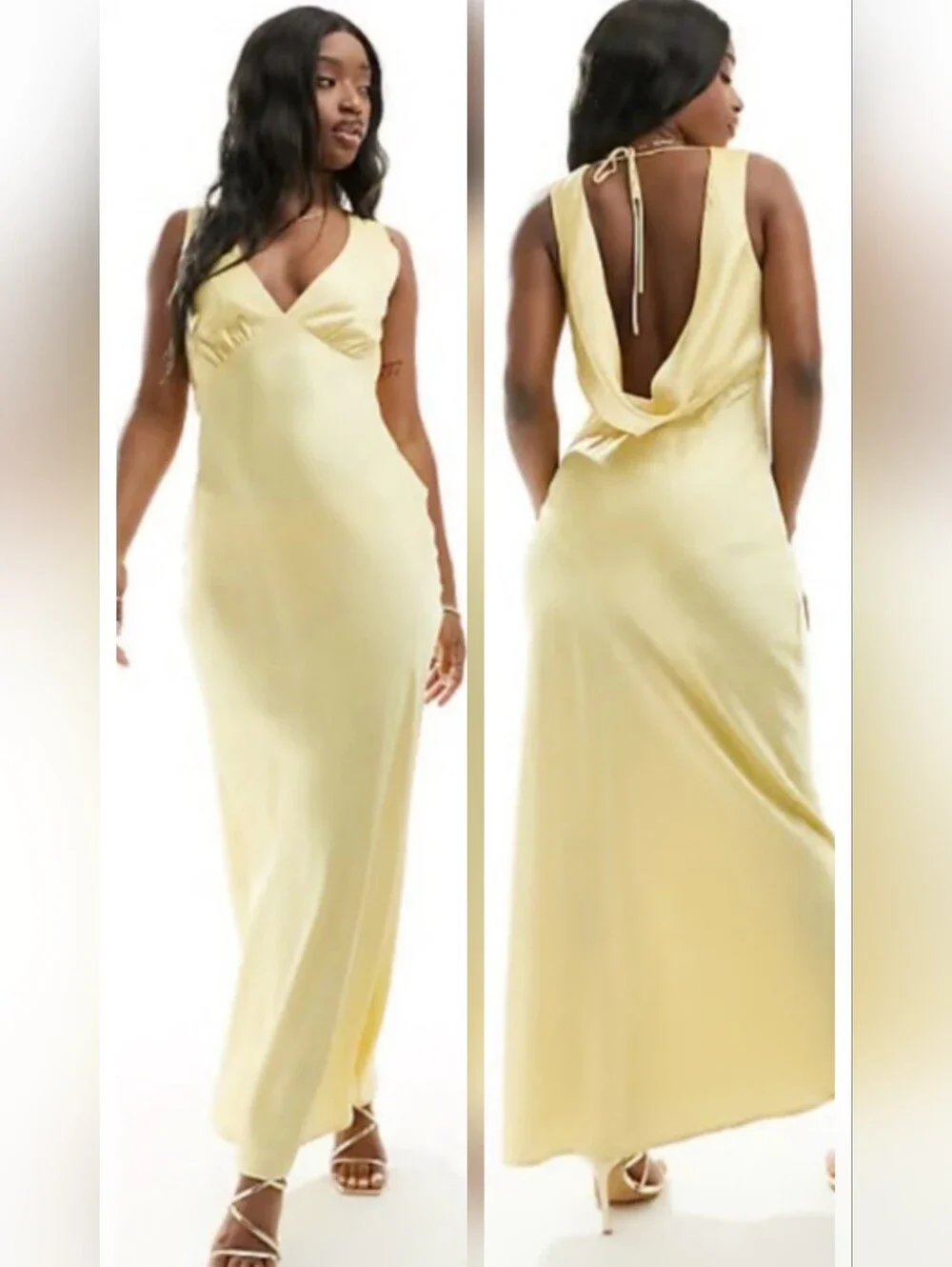 abercrombie yellow silk dress Abercrombie & Fitch plunge cowl back maxi dress in yellow